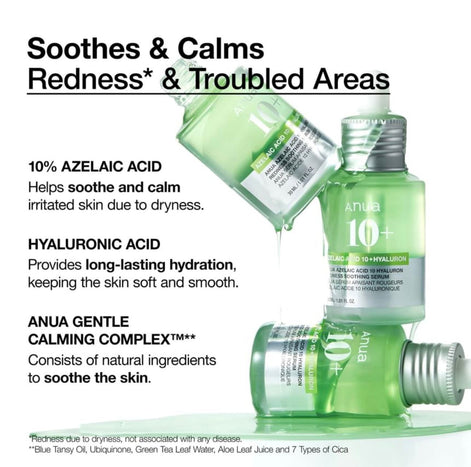 ANUA AZELAIC ACID 10+HYALURON REDNESS SOOTHING SERUM  30ML
